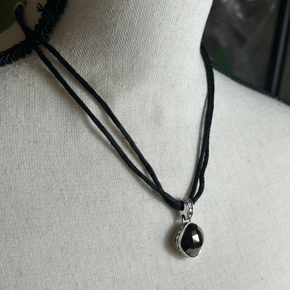 Brighton Venus Rising Necklace Dark Purple Crystal Black Cord Silver Plated 18" - Picture 4 of 13